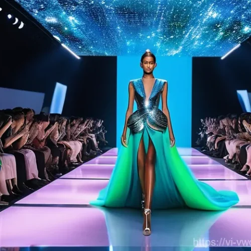 Home 21 메타버스에서 유명 브랜드의 패션쇼 - **Prompt:** A futuristic and surreal fashion show taking place in a vibrant metaverse environment. F...