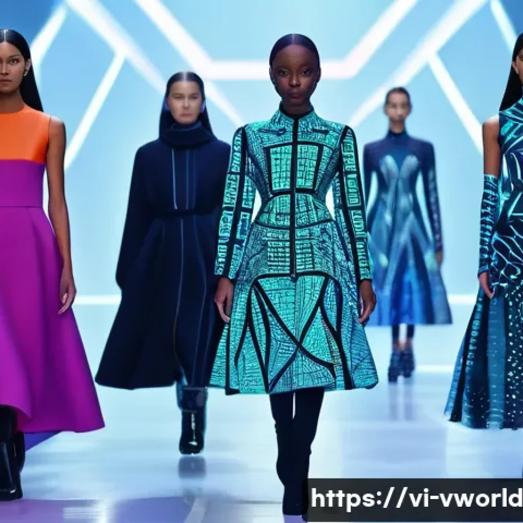 가상 패션쇼의 기술 혁신 동향 - **Virtual Couture on a Dynamic AI-Generated Runway:**
    "A visually stunning, futuristic fashion s...