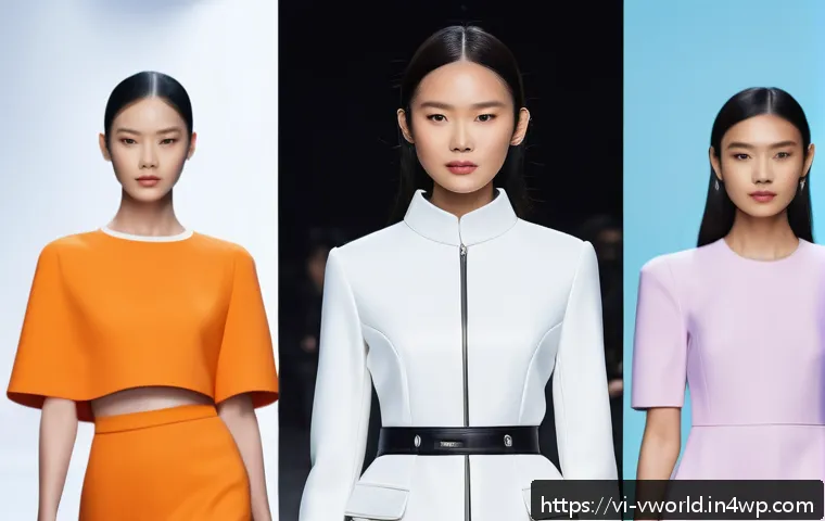가상 패션쇼의 반응형 디자인 - A futuristic virtual fashion show scene viewed on multiple devices including a sleek smartphone, tab...
