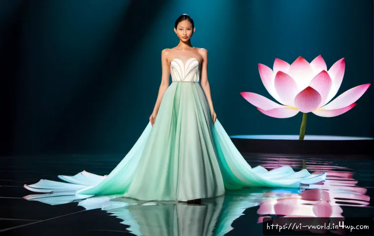Home 17 가상 패션쇼의 영감을 주는 디자인 요소 - Photorealistic virtual fashion runway inspired by Vietnamese lotus petals and flowing áo dài silhoue...