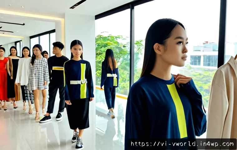 Home 17 디지털 패션의 사회적 영향 - Photorealistic modern fashion studio in Ho Chi Minh City, a diverse group of Vietnamese young adults...