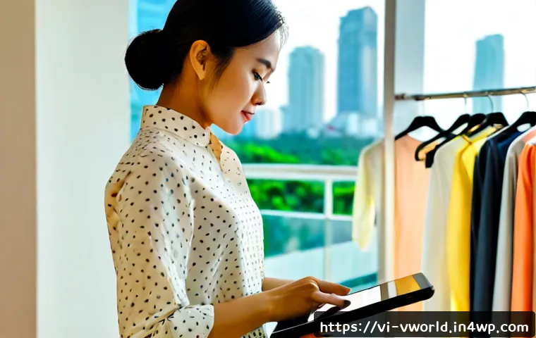 가상 패션쇼의 영향을 받는 패션 소비자 행동 - Photorealistic modern apartment in Ho Chi Minh City, a stylish Vietnamese woman in her late 20s watc...